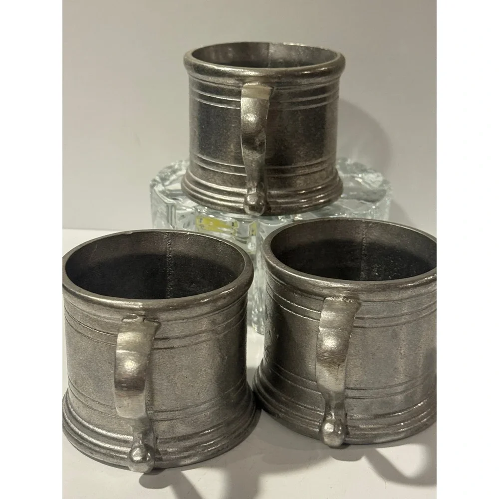 Vintage Pewter Mini Tankard‎ Mugs Set of 3 USA Metal Shot Cups Barware